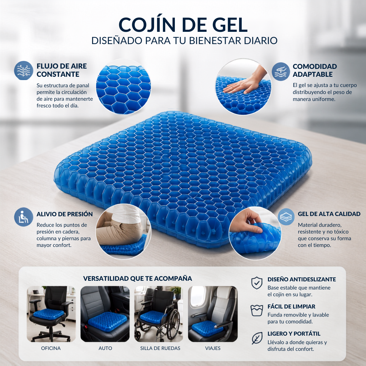 ☁️ Vuelve a disfrutar al sentarte | El Cojín de Gel que reduce la presión en espalda y caderas.